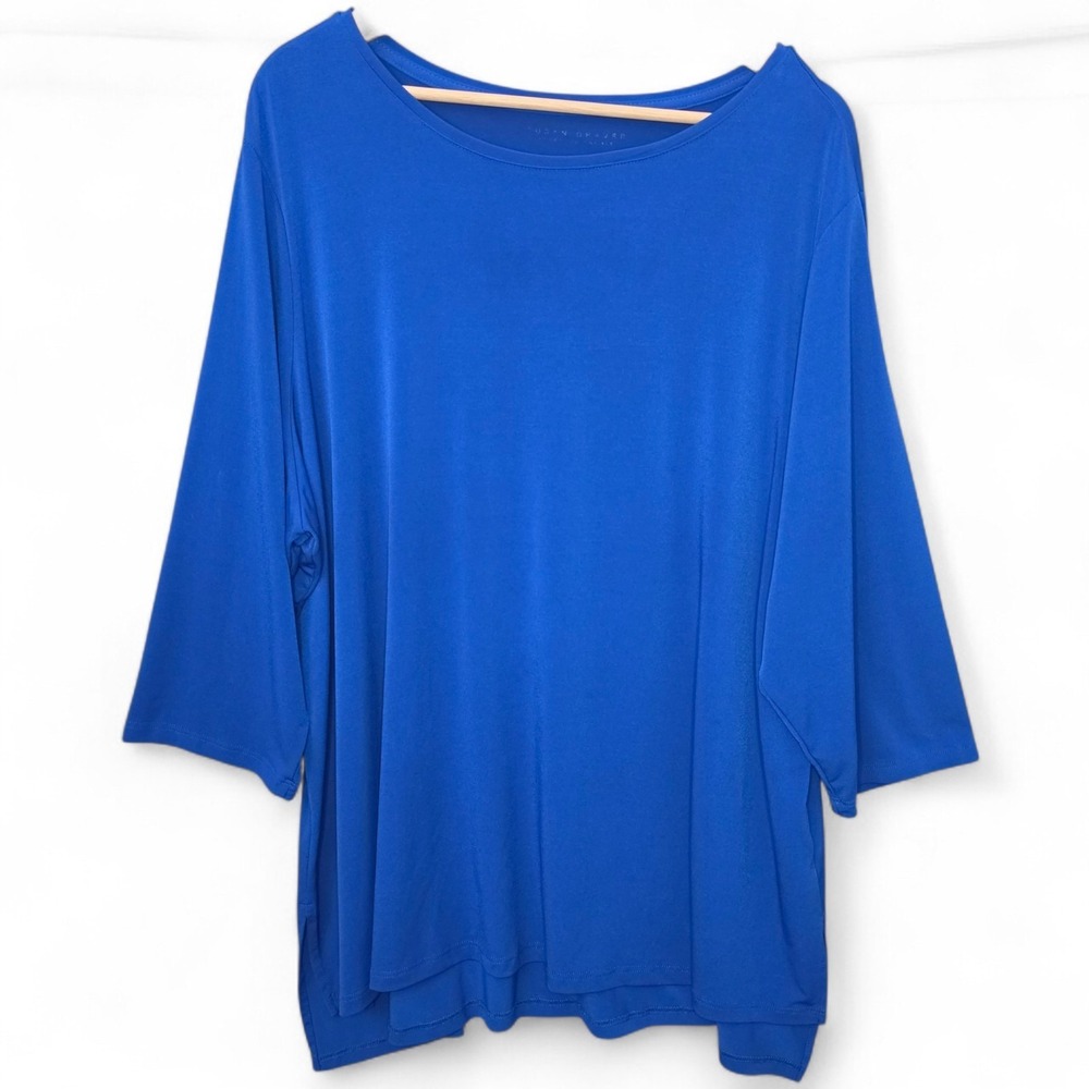 Susan Graver Top Womens Plus 4X Blue Liquid Knit Scoop Neck Blouse Casual